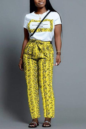 Fashion Snakeskin Print Short Sleeve Trousers Set