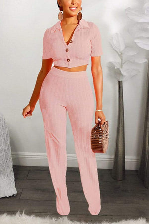 Casual Knit Short Sleeve Pants Set - VogueRegion