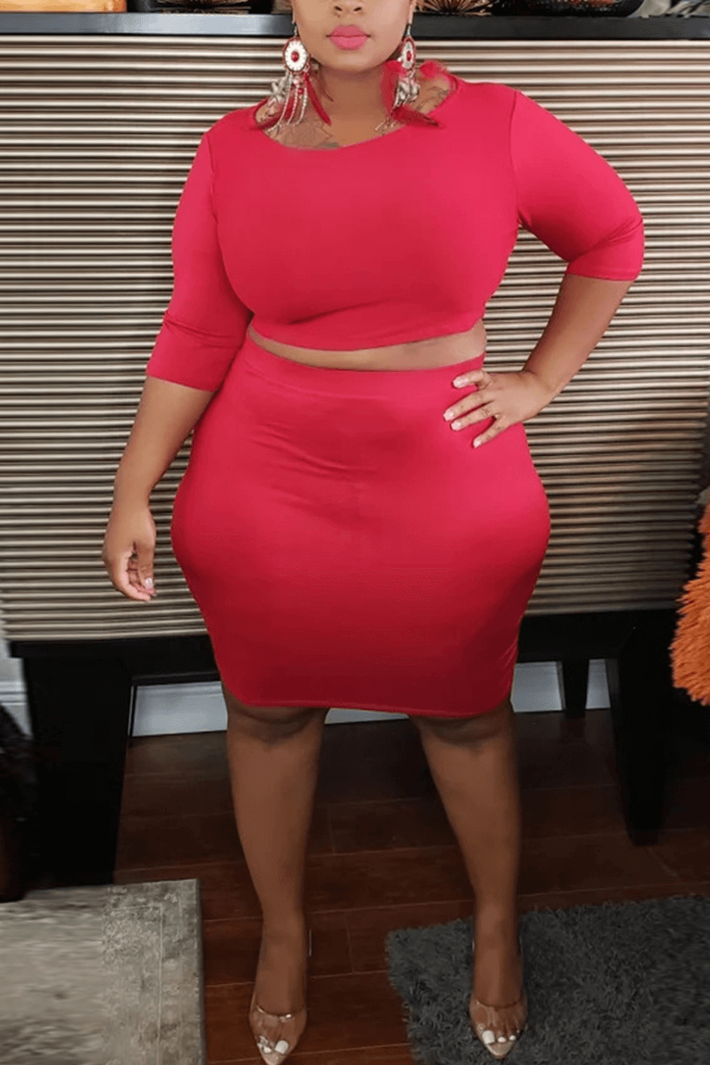 Fashion Casual Solid Color Plus Size Two Piece Set