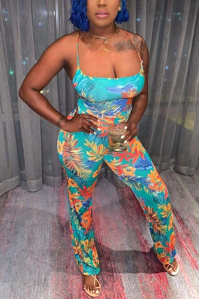 Sexy  Sling Backless Digital Print  Jumpsuit