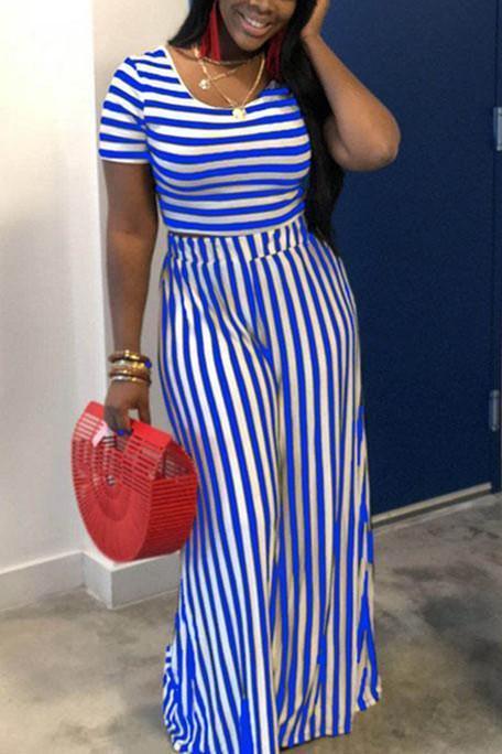 Fashion Casual Striped Loose Wide Leg Two-Pieces