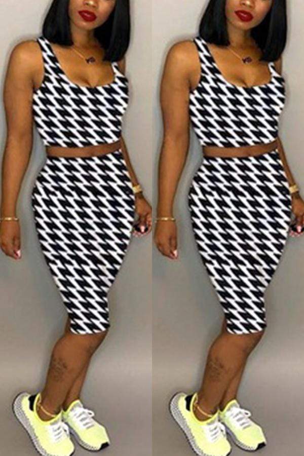 Fashion Houndstooth Digital Printing Shorts  Set