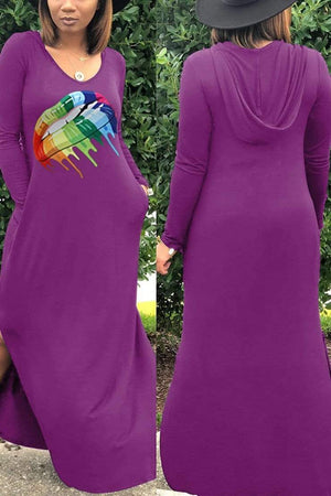 Fashion Rainbow Lips Offset Split Dress