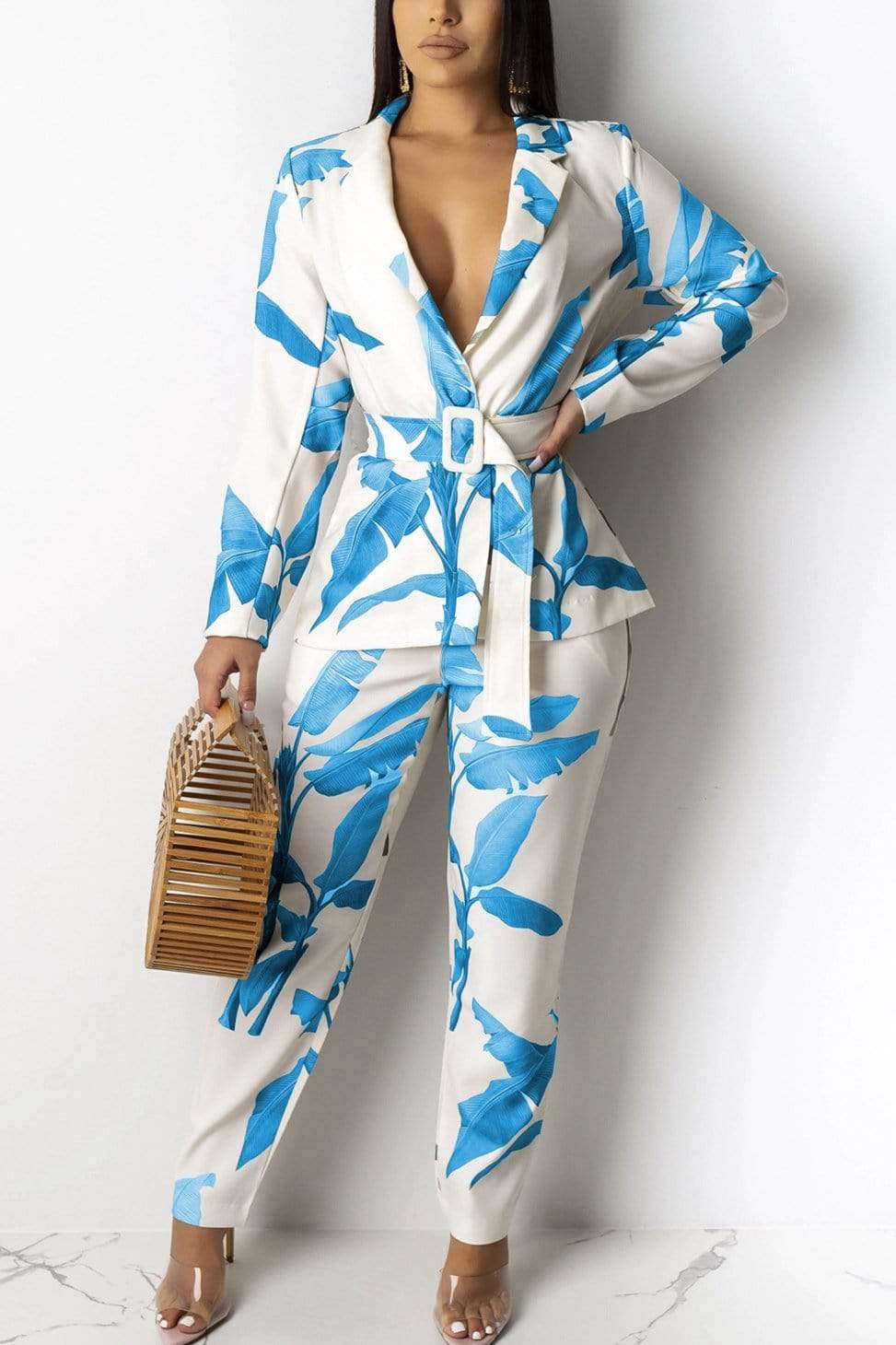 Casual Leaf Print Long-Sleeved Two-Pieces Set