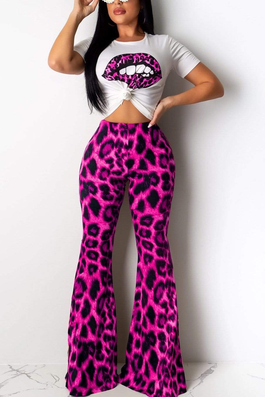 Fashion Sexy Leopard Print Lip Two-Pieces