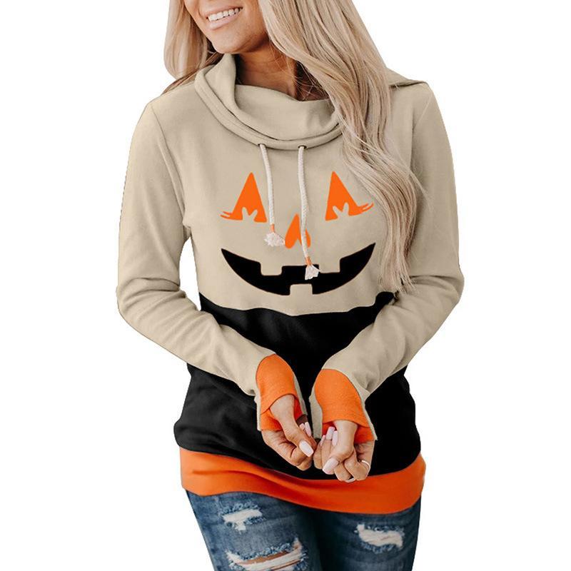 Halloween Pumpkin Print Turtleneck Pullover Sweatshirts