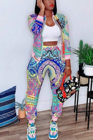 Fashion Casual Multicolor Print Two Pieces