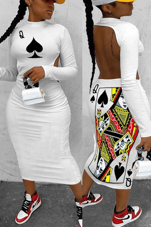 Fashion Sexy Regular Print Backless Dresses