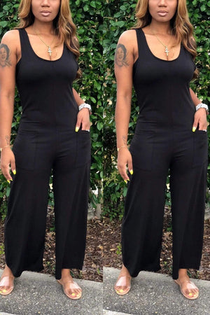 Sexy Round-Neck Sleeveless Wide-Leg Jumpsuit