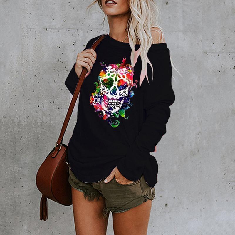 Halloween Undead Skull Print Irregular T-shirt