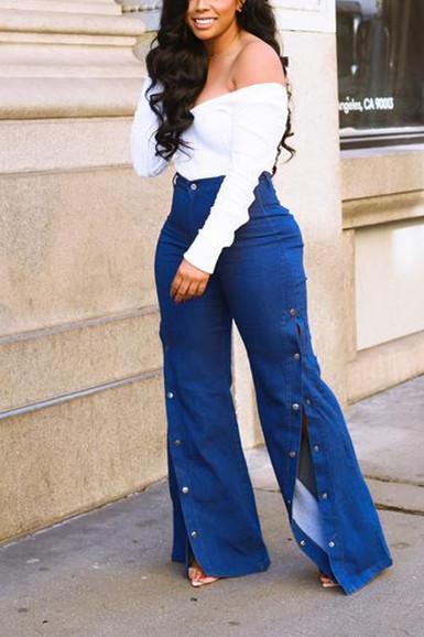 Fashion Wide Leg High Waist Stretch  Jeans