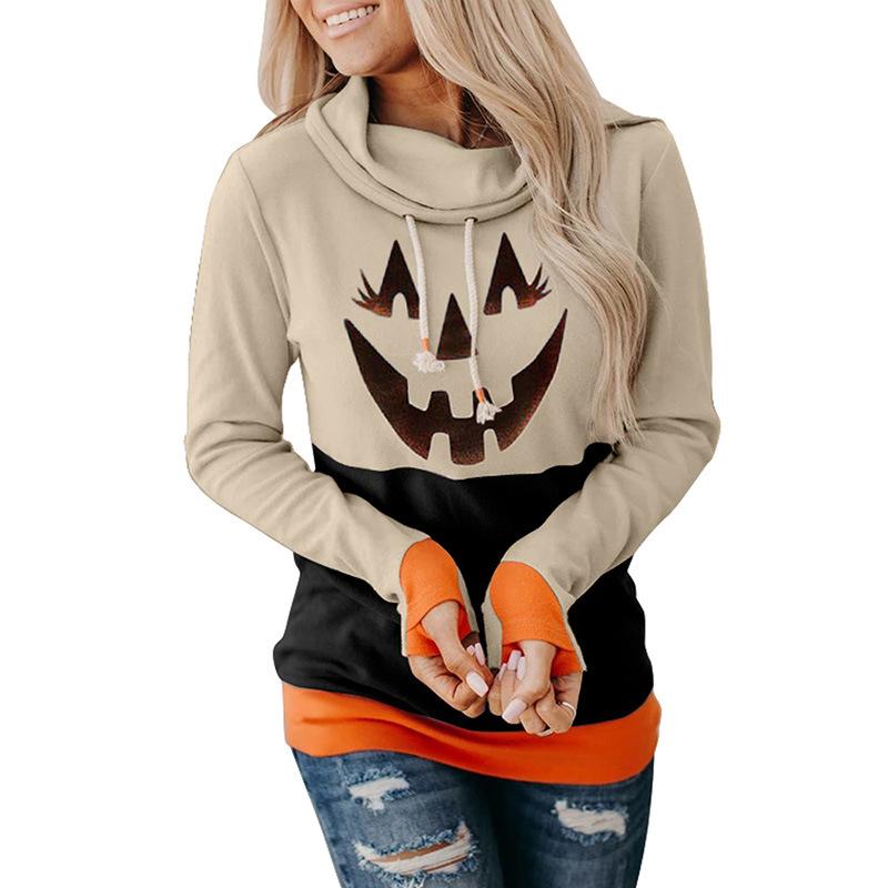 Halloween Pumpkin Print Turtleneck Pullover Sweatshirts