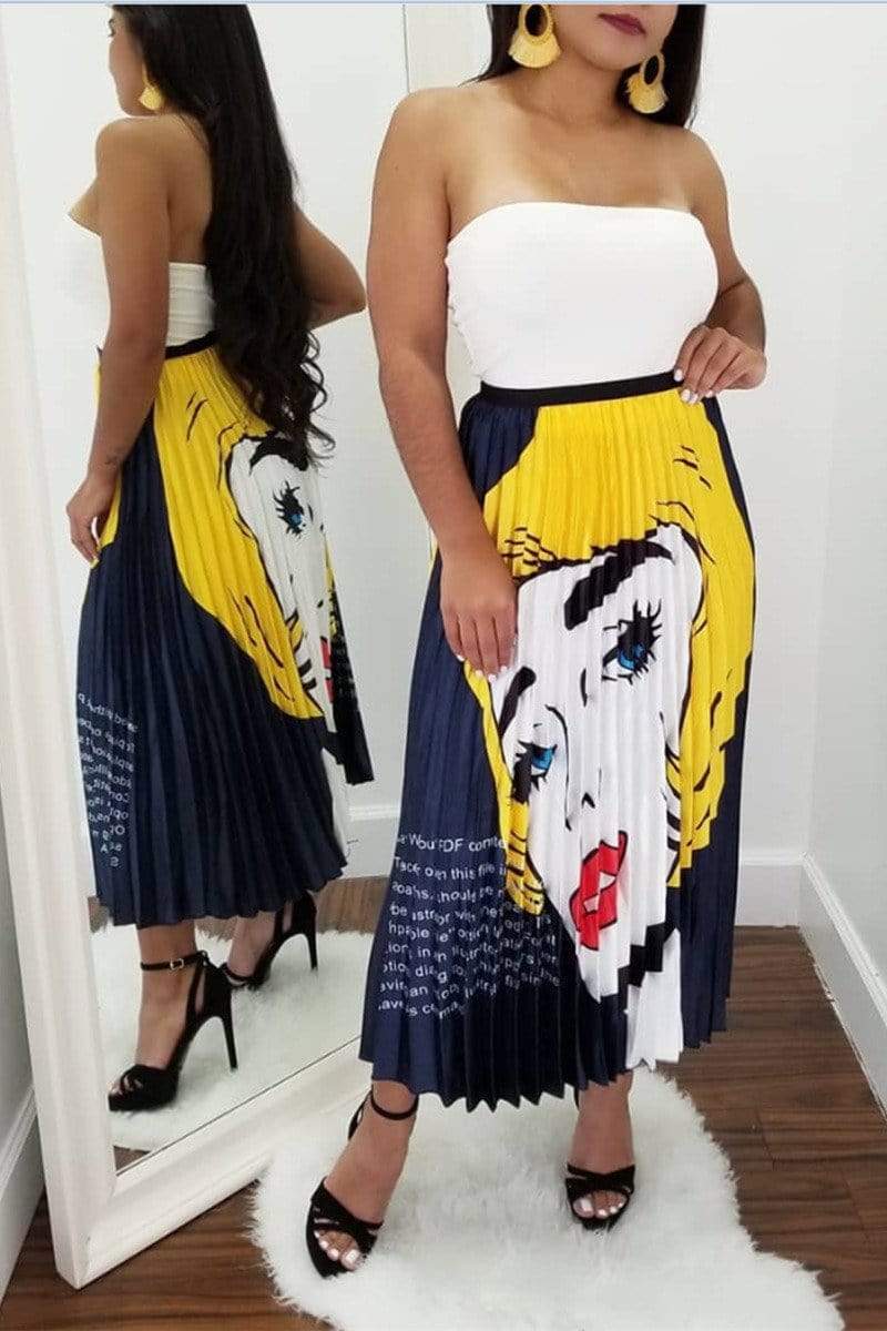 Digital Cartoon  Digital Print  Pleated  Skirt