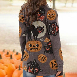 Halloween Cartoon Cat Pumpkin Magic Print Cardigan