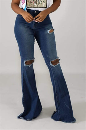 Fashion Flared Wide-Leg Denim Trousers