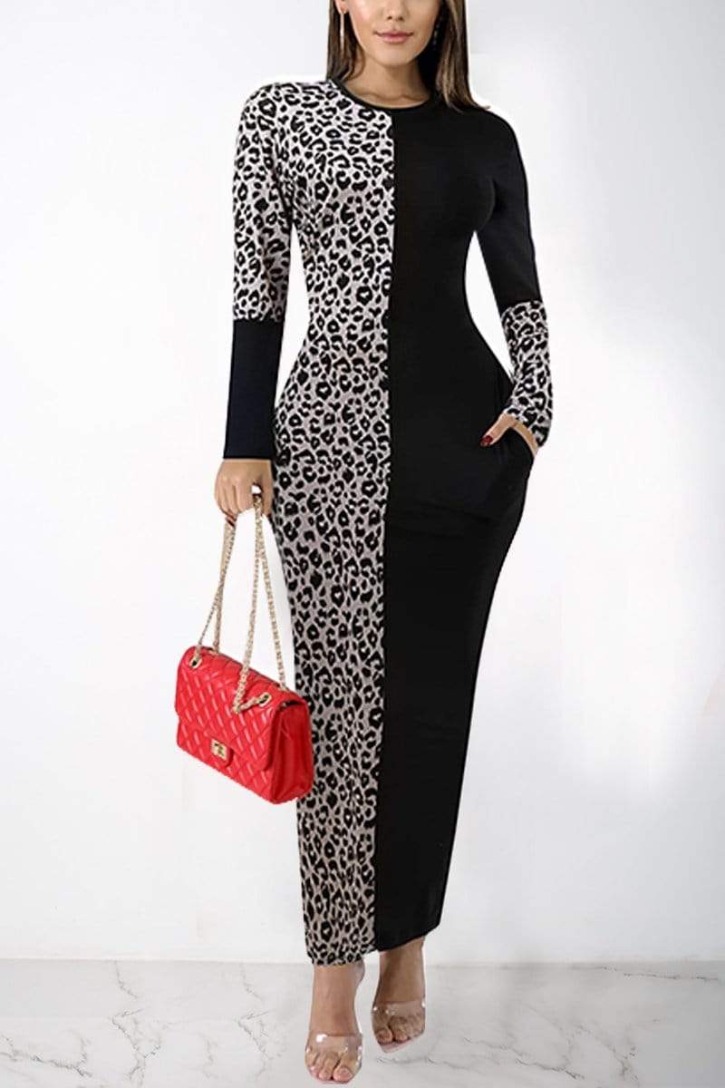 Casual Leopard Print Stitching Dress