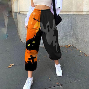 Halloween print Loose fitness track pants