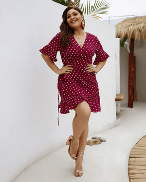 Pork Dot Print Plus Size Mini Dress