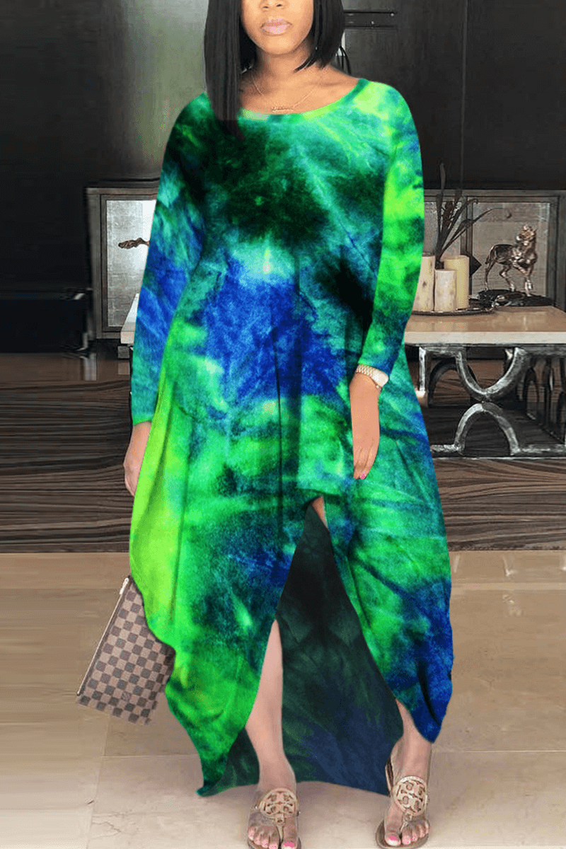 Fashion Casual Tie Dye Slit Dresses