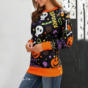 Halloween Cartoon Pumpkin Print Pullover Shirt