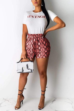 Fashion Letter Print Short Sleeve Shorts Set