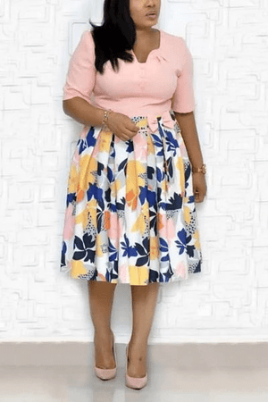 Large Size Printed Midi Dress