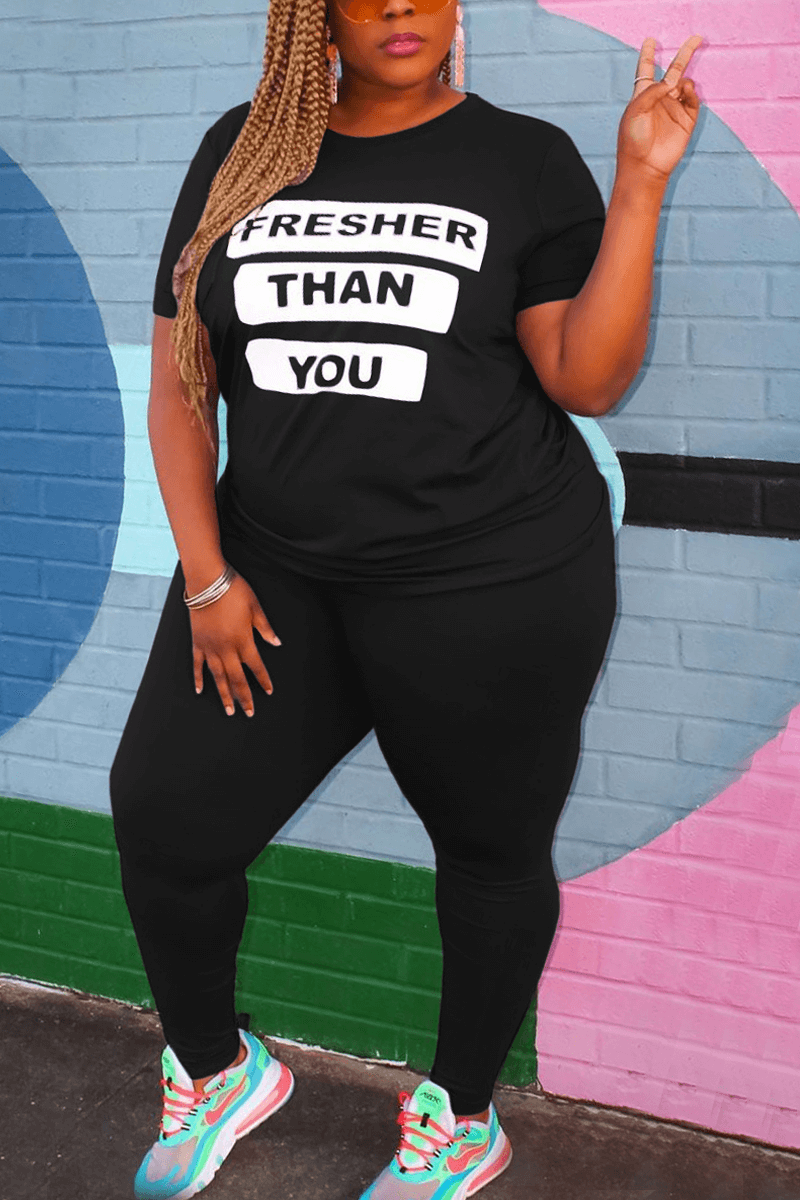 Fashion Plus Size Printed T-shirt Trousers Set