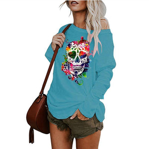 Halloween Undead Skull Print Irregular T-shirt