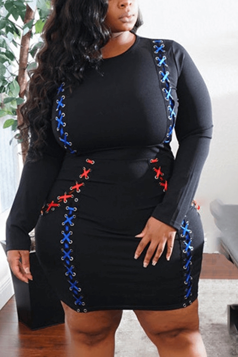 Fashion Casual Bandage Patchwork Plus Size Dress