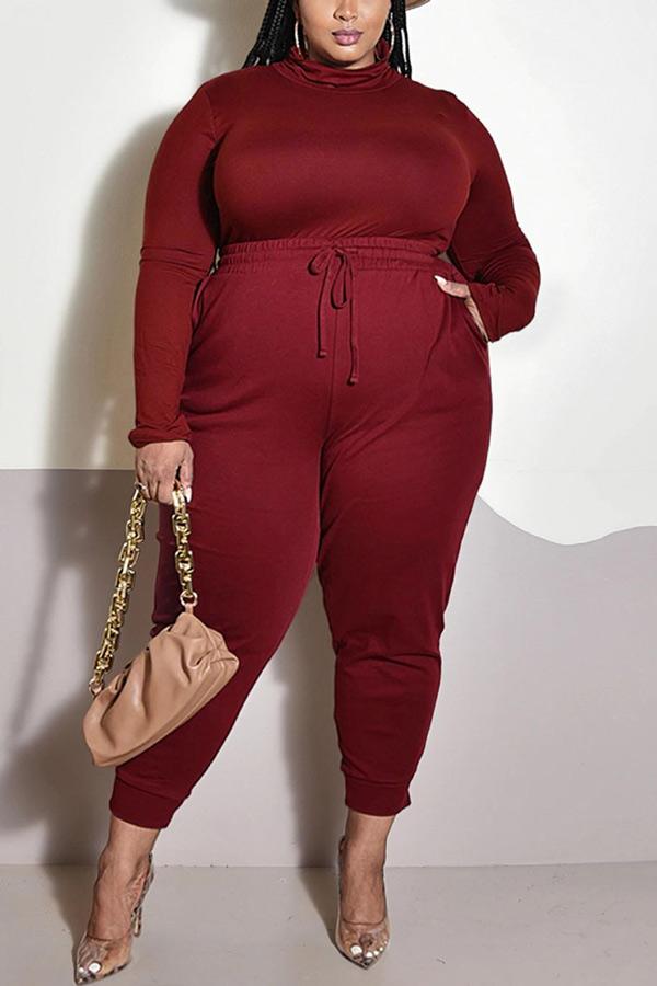Fashion British Style Solid Plus Size Set
