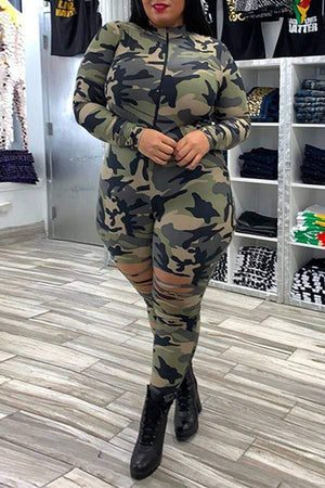 Fashion Camouflage Print Skinny Jumpsuits