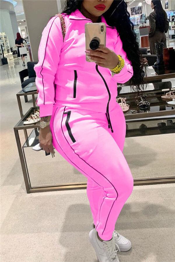 Fashion Casual Basic Turndown Collar Plus Size Set