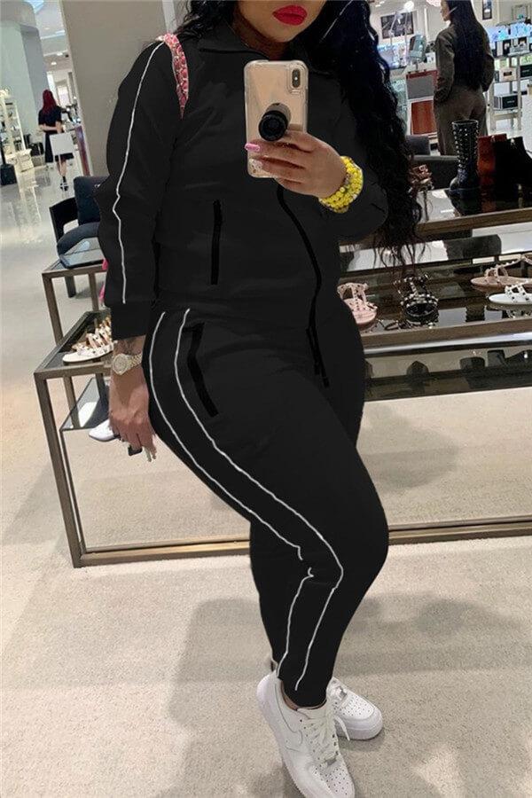 Fashion Casual Basic Turndown Collar Plus Size Set