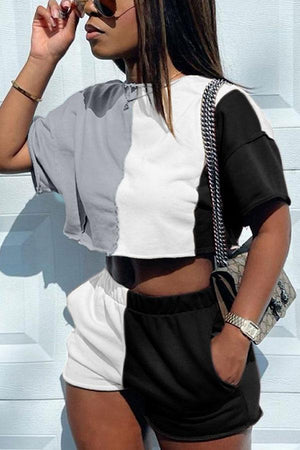 Fashion Casual Color Stitching Shorts Set