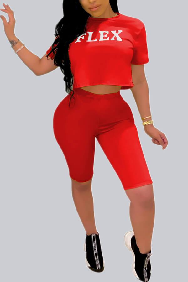 Fashion Casual Letter Print Basic Shorts Set