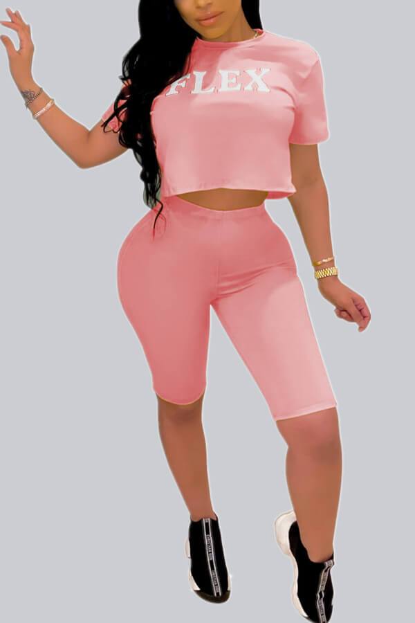 Fashion Casual Letter Print Basic Shorts Set