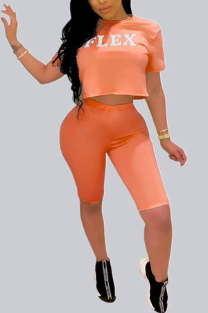 Fashion Casual Letter Print Basic Shorts Set
