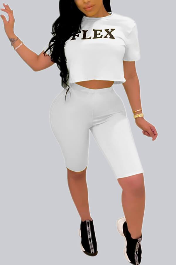 Fashion Casual Letter Print Basic Shorts Set