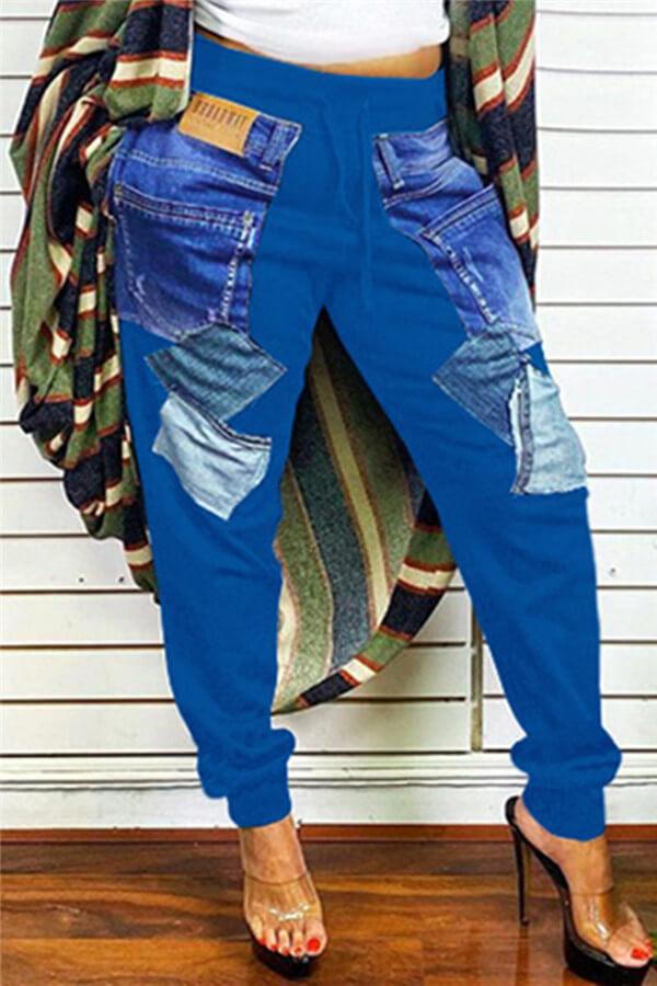 Fashion Casual Patchwork High Waist Trousers