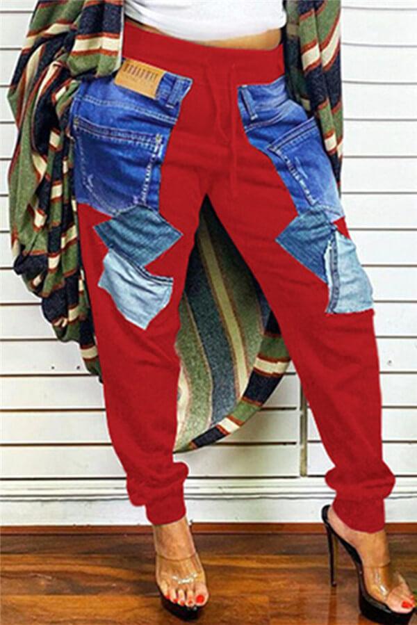 Fashion Casual Patchwork High Waist Trousers