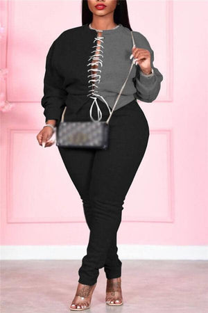 Fashion Casual Patchwork Strap Design Plus Size Set