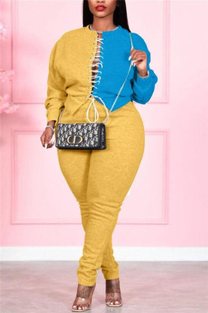 Fashion Casual Patchwork Strap Design Plus Size Set
