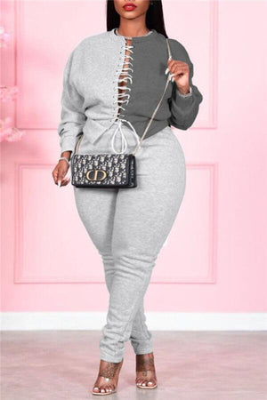 Fashion Casual Patchwork Strap Design Plus Size Set