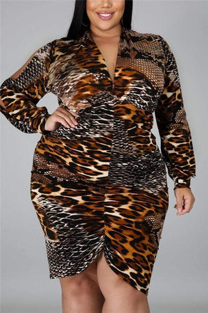 Fashion Casual Plus Size Snake Print Basic Dress