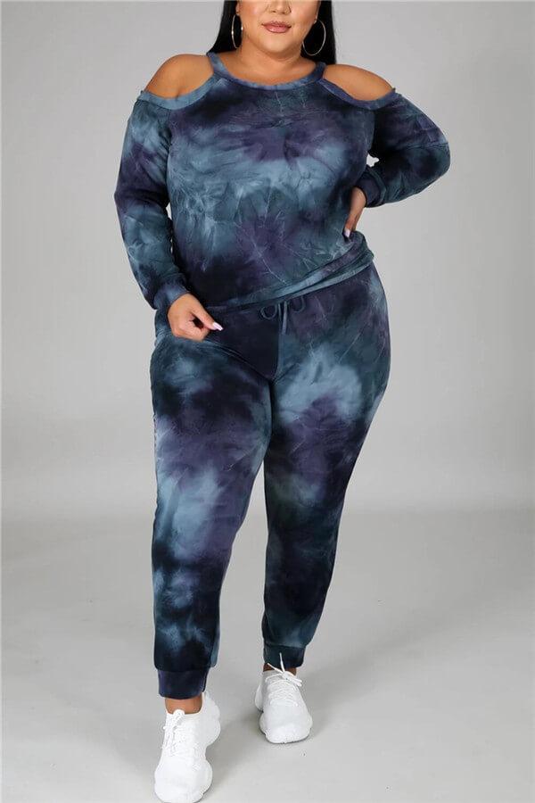 Fashion Casual Plus Size Tie Dye Print Two Pieces