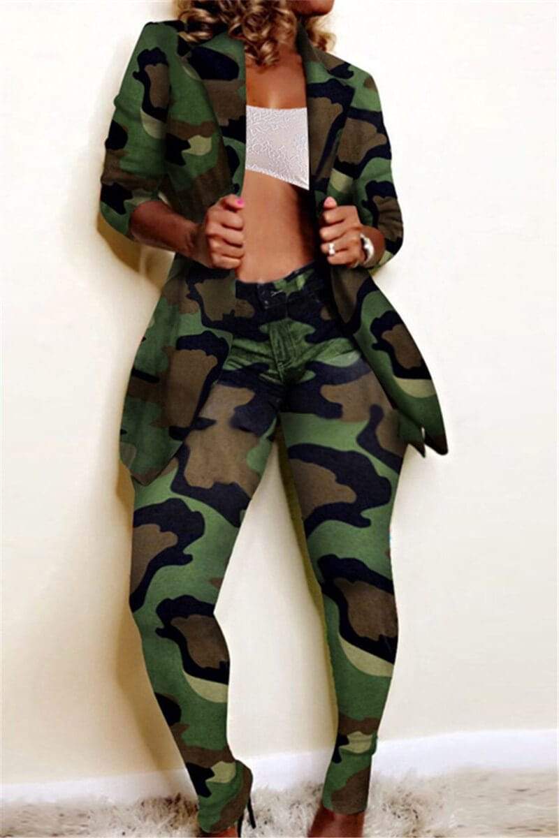 Fashion Casual Print Camouflage Two-Piece