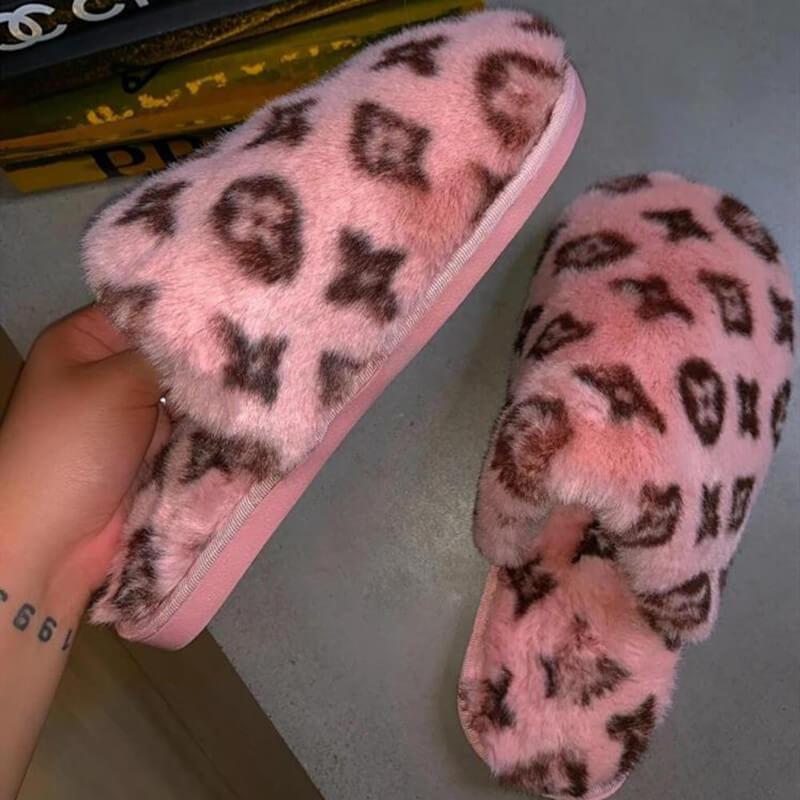 Fashion Casual Printing Keep Warm Plush Slippers