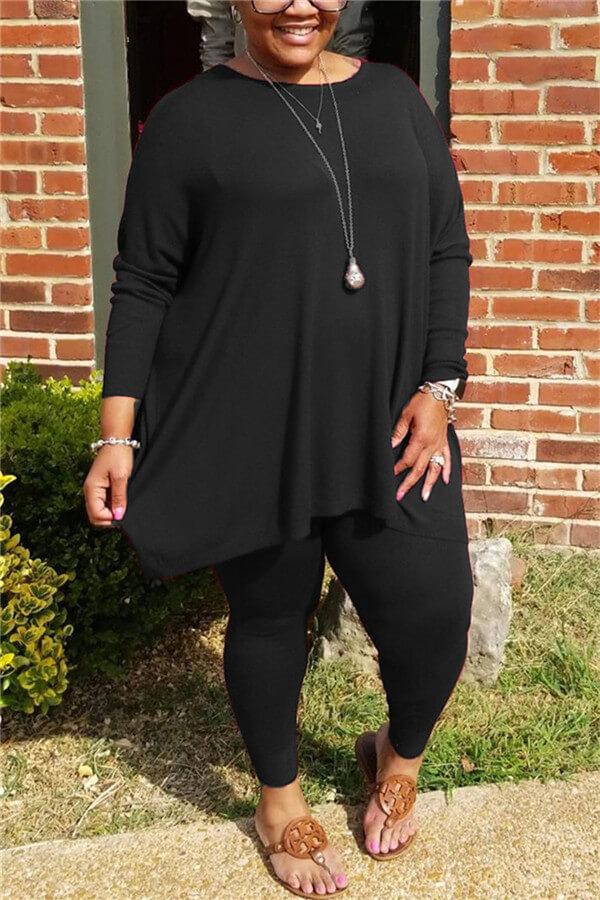 Fashion Casual Solid Color Plus Size Set