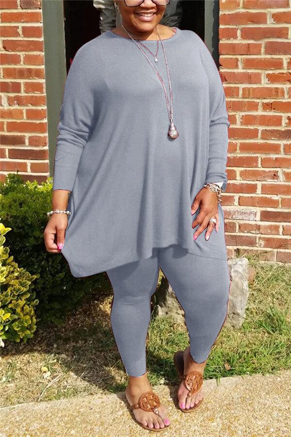 Fashion Casual Solid Color Plus Size Set