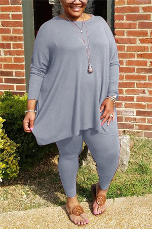 Fashion Casual Solid Color Plus Size Set